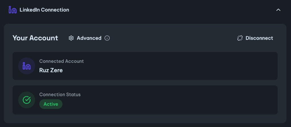 LinkedIn connection panel in LeadShark Settings under Integrations.